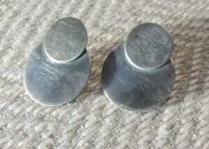 Vintage M&J Savitt 14k Gold Posts Sterling Silver Discs Modernist Earrings OOAK